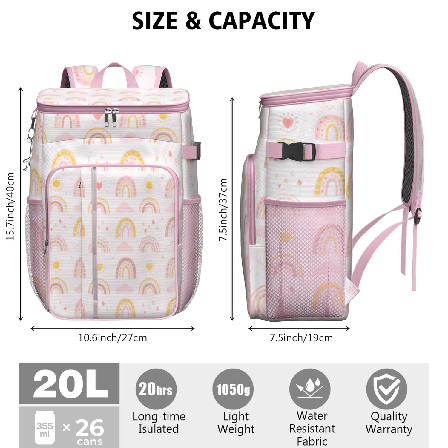 Camping Cooler Backpack 26 Cans,Soft Backpack Coolers Insulated Leak Proof Travel Cooler Bag Waterproof Lunch Picnic Beach Work Trip Thermal Bag Drink Beverage Beer Bag Cooler Rainbow Cartoon
