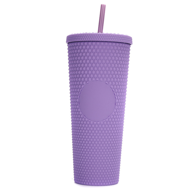 Torubia Gobelet Réutilisable Mat Bicolore 24 oz avec Couvercle et Paille - Gobelet en Plastique Clouté Sans BPA (Violet)