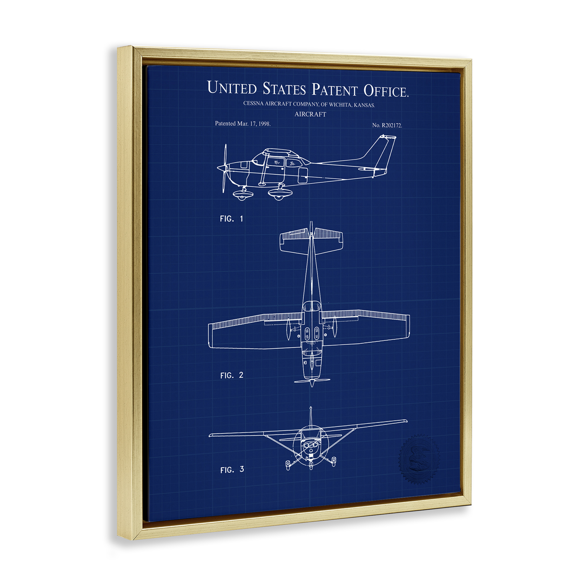 Stupell Industries Aircraft Patent Blueprint Transportation Painting Gold Floater Framed Art Print Wall Art, 25 x 31