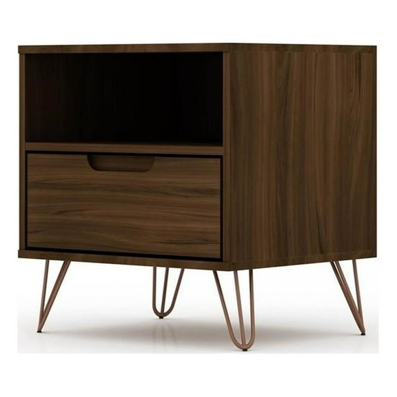 Pemberly Row 1-Drawer Mid-Century Engineered Wood Nightstand in Brown