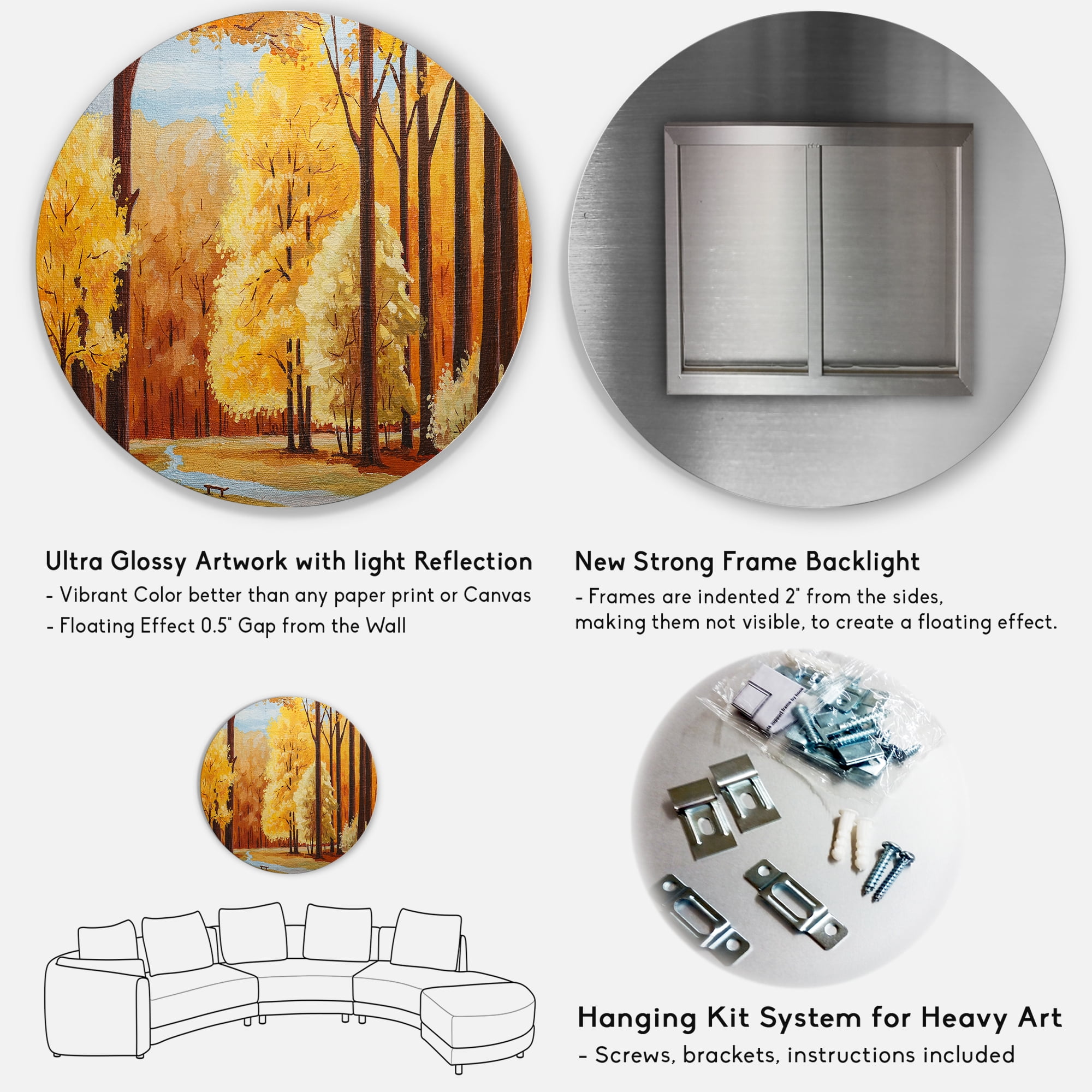 Designart 'Orange Autumn Trees At Sunrise' Farmhouse Circle Metal Wall Art 36x36 - Disc of 36
