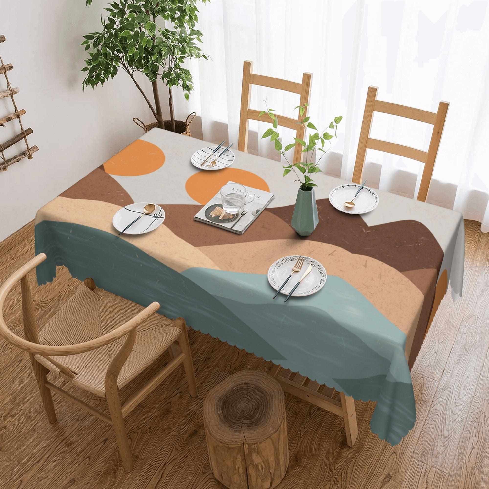XMXY Table Cloth Rectangle Table, Boho Sunset Range Dining Table Cover Waterproof Washable