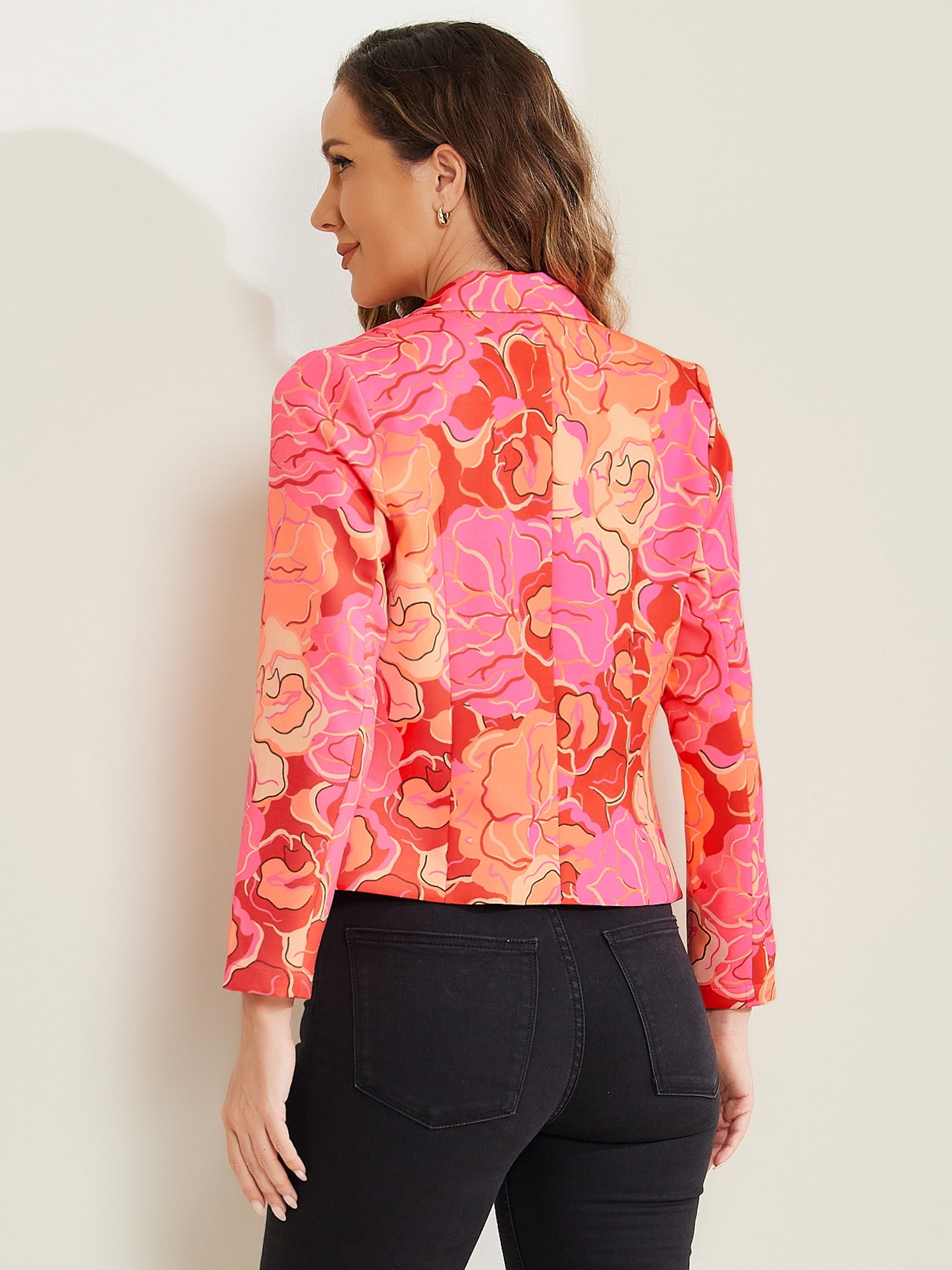 DARING DIVA Women's Open Front Office Work Lightweight Crop Suit Blazer XL Hot Pink-Floral