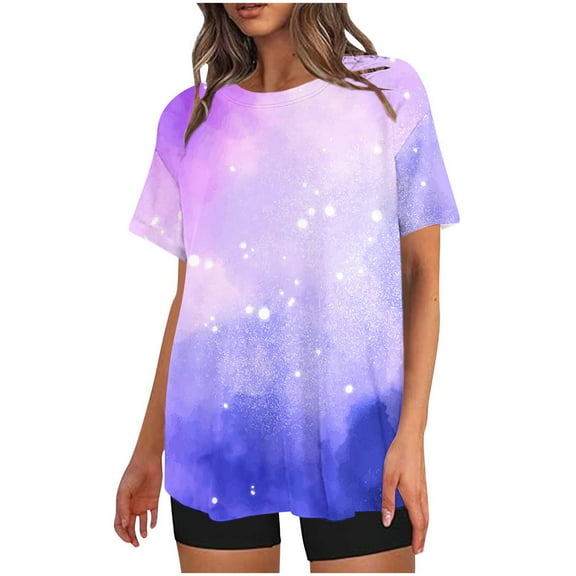 Fashion 2 Piece Outfits for Women Casual Gradient Print Crewneck Short Sleeve Oversized T Shirt Drop Shoulder Tops And Shorts Sets