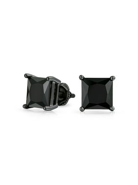 Men S Earrings Product Image Simulated Onyx Square Cz Back Stud Mens Earrings Faceted 925 Sterling Silver 8mm