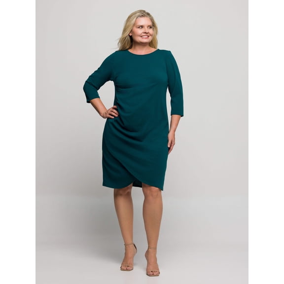 Plus Size Tulip Hem Faux Wrap Knee Length Dress