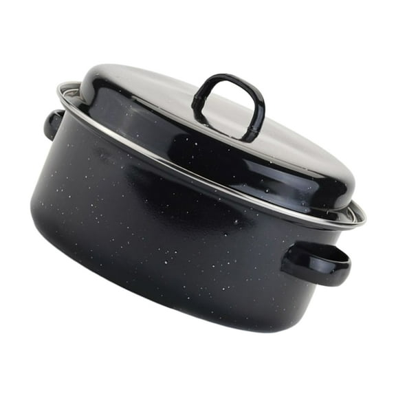 MEIBUTYUP Black Covered Round Roaster Nonstick Enamel with Easy Grip Handles for Home Cooking and Baking 1 Set