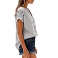 thumbnail image 4 of VEKDONE Womens Cotton Linen Stripe Shirts Short Sleeve Button Down V-Neck Blouse Casual Loose Fit Breathable Tunic Tops Summer Beach Vacation Shirt Gray XXL, 4 of 7