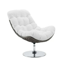 Modway Brighton Wicker Rattan Outdoor Patio Swivel Lounge Chair in Light Gray White