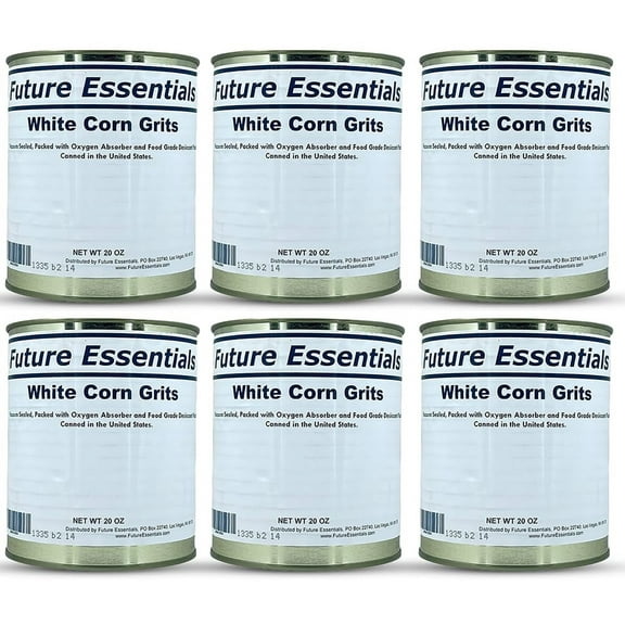6 Cans- Future Essentials 30 Years Shelf Life Freeze Dried White Corn Grits #10 Can | Dry Corn for Quick Meals Old Fashioned Grits Shelf Stable Emergency Food | Hiking, Backpacking & Camping