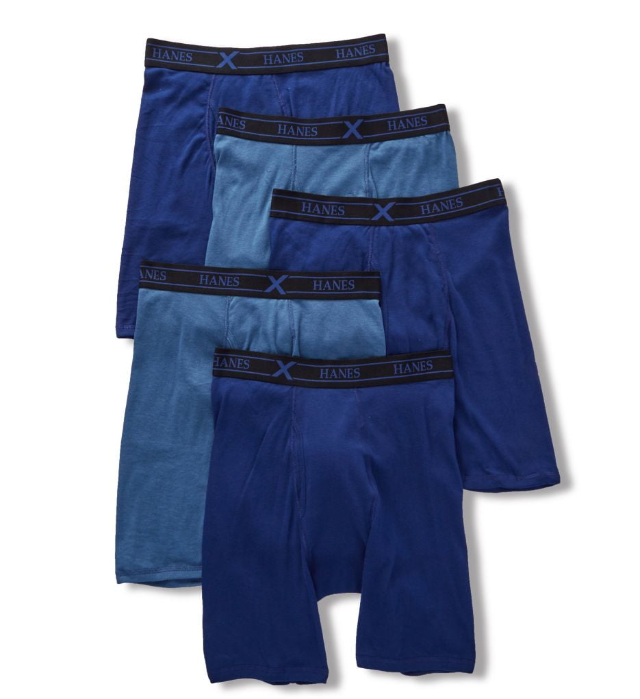 Men's Hanes YXBL5A Combed Cotton Long Leg Boxer Briefs 5 Pack
