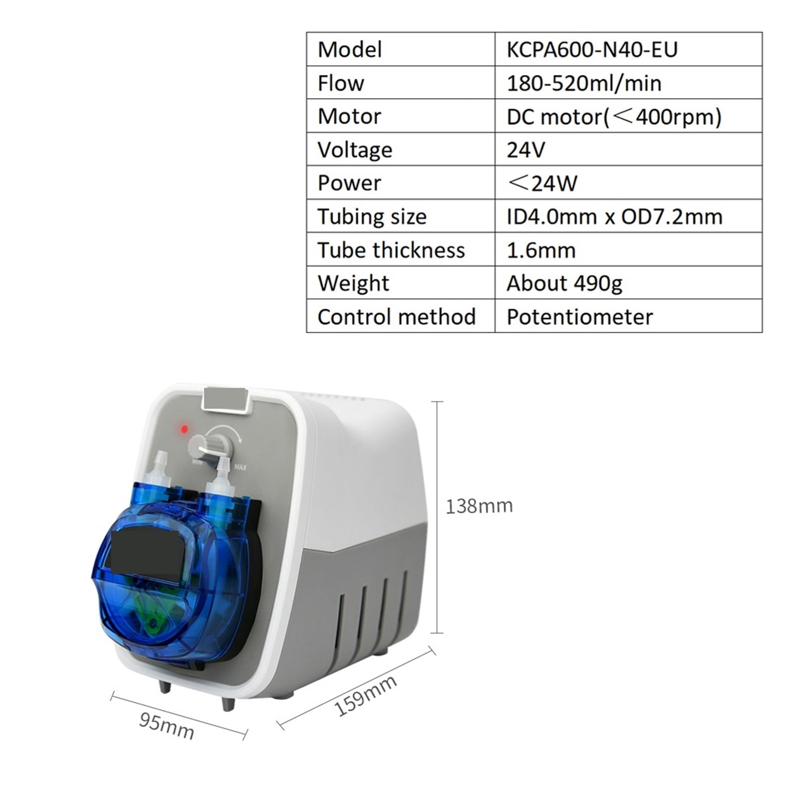 520ml/min KCPA600 Peristaltic Pump 24V 4mmX7.2mm With Adjustable Flow Rate Control Gear Structure Dosing Pump ,Easy to Operate