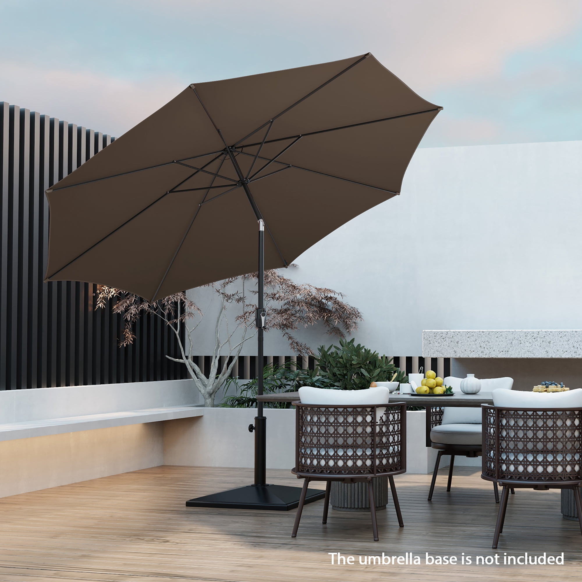 Gymax 10FT Solar Patio Umbrella 112 LED Lighted Umbrella Outdoor Table Market Umbrella Coffee