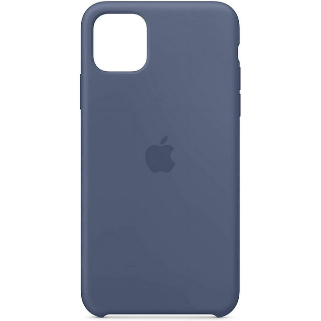 funda de silicona apple (para iphone 11 pro max) - azul de alaska vista frontal centrada con recorte cuadrado para la cámara en la esquina superior izquierda, acabado mate liso y logo Apple centrado, borde moldeado con botones cubiertos y forro interior de microfibra visible en el borde; accesorio Apple para protección, suele usarse también como funda de transporte compacta.