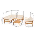 thumbnail image 5 of GDF Studio Parma Outdoor Acacia Wood 7 Seater Sectional Sofa and Loveseat Chat Set with Cushions, Teak and Beige, 5 of 11