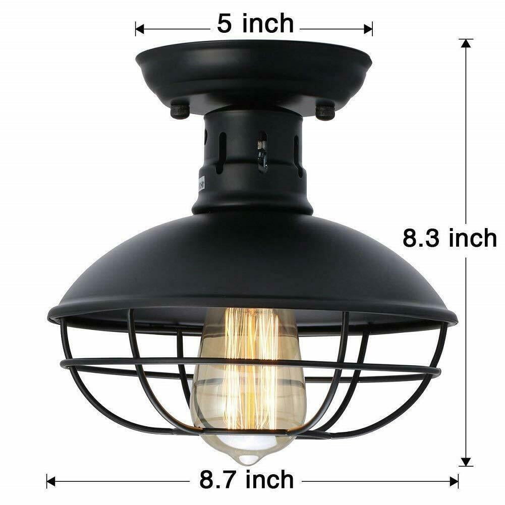 1-Light Farmhouse Metal Caged Flush Mount Ceiling Light Fixture, Industrial Flush Mount Ceiling Lamp with Rustic Oil Rubbed Finish for Hallway,Porch Foyer