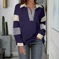 thumbnail image 2 of SnZhen Women's Color-blocking Splicing Long Sleeved V-Neck Pullover Casual Fashion Tops Navy S, 2 of 5
