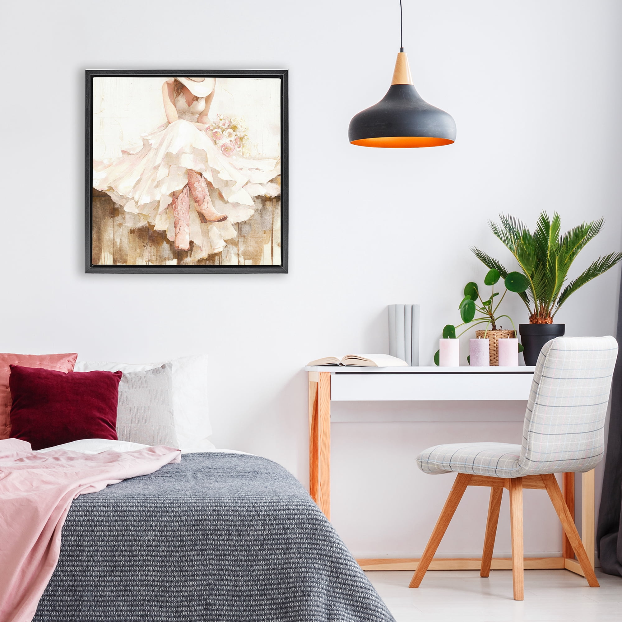 Stupell Industries Cowgirl On The Fence Black Framed Floater Canvas Wall Art, design by Tina LeCour