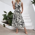 thumbnail image 2 of Elegant V-neck elastic waist sleeveless zebra print dress for women, 2 of 5