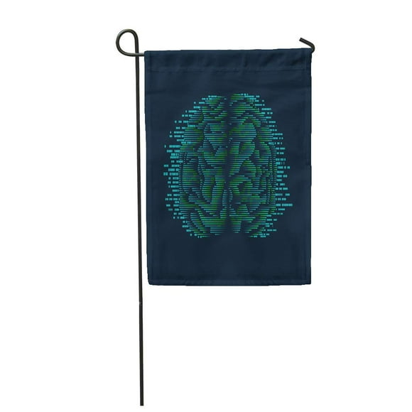POGLIP Cyborg Binary Brain with Sci Fi of Technology Advancement Abstract Algorithm Cod Garden Flag Decorative Flag House Banner 12x18 inch