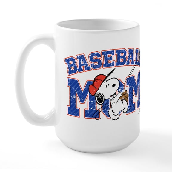 CafePress - Snoopy Baseball Mom Mugs - 15 oz Ceramic Large White Novelty Mug