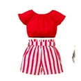 thumbnail image 4 of PENGXIANG Toddler Girl Summer Outfits Set  Short Sleeve Button Down Crop Top Striped Shorts with Belt MHX, 4 of 6