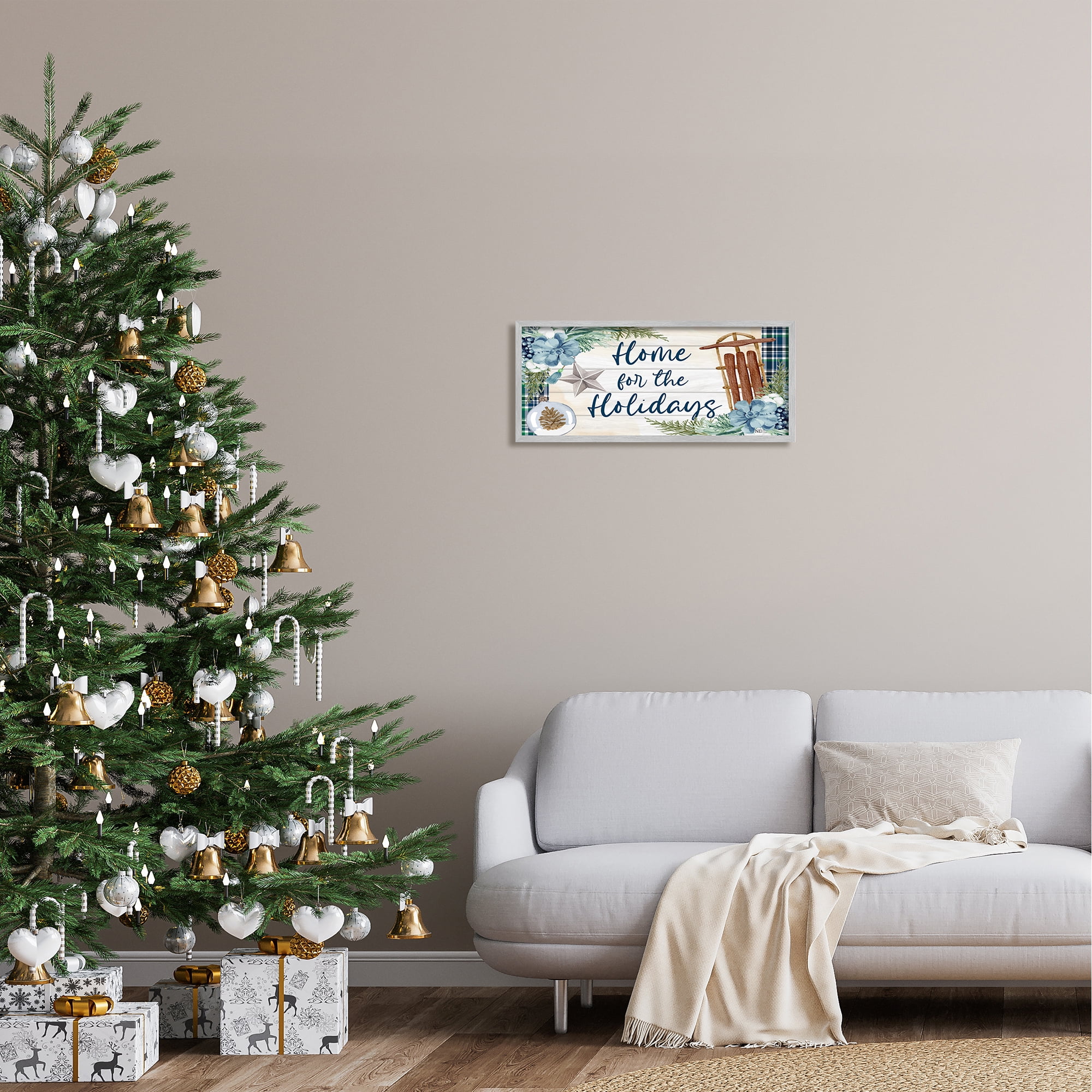 Stupell Industries Home For The Holidays Tartan Holiday Painting Gray Framed Art Print Wall Art