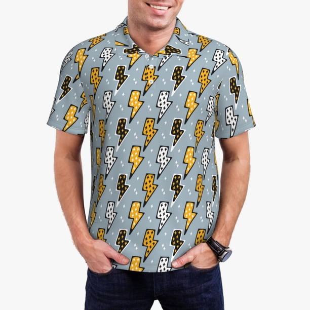 Balery Lightning Bolts Camisa Polo de Hombre con Estampado, de Manga Corta y Tejido Medio, Camisa Tipo Golf Polo-X-Large