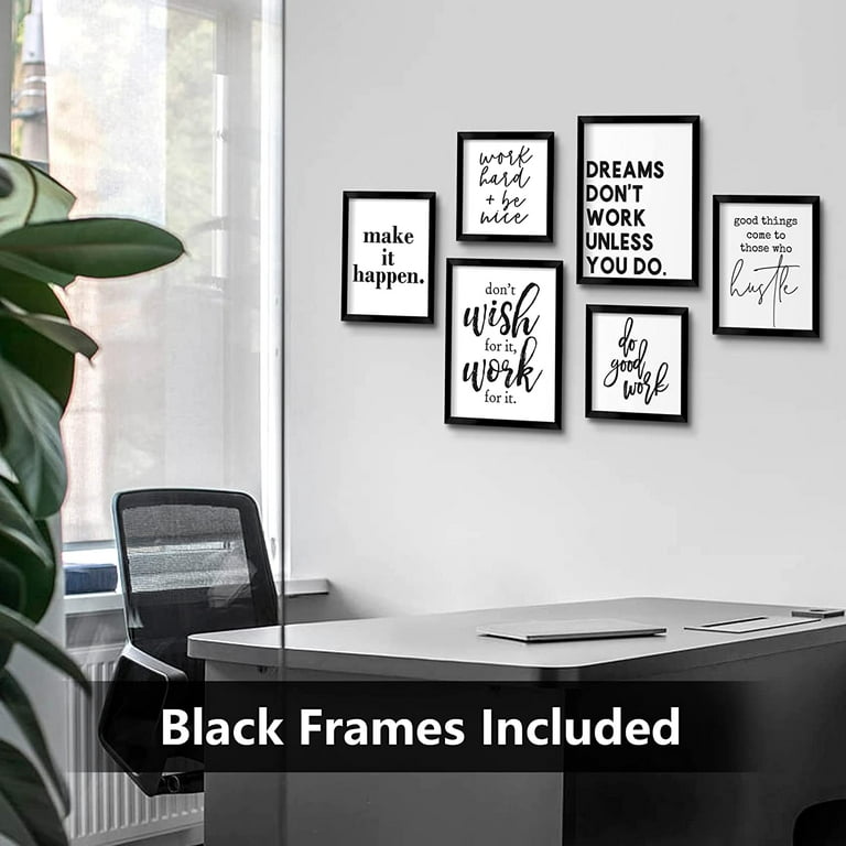 ArtbyHannah 6 Piece Motivational Framed Wall Art Set, Black Inspirational  Wall Decor with Positive Quote for Office Decor 