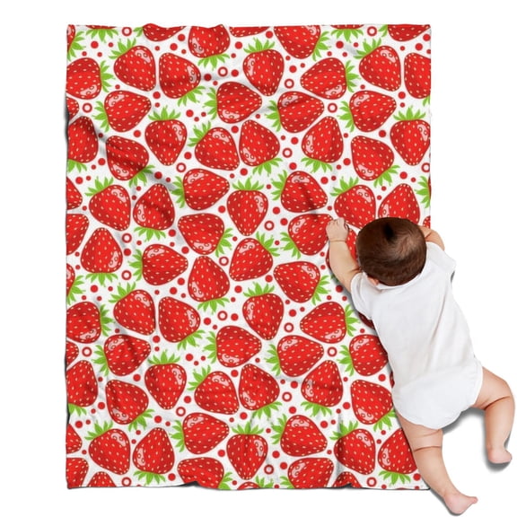Red Strawberry Plants Fruit Dot Blanket,Comfortable Soft Flannel Throw Blanket,All Season,Warm Lightweight Blankets for Sofa Bed Couch Living Room Chair,30"x40"