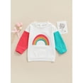 thumbnail image 2 of Little Boys Girls Spring Casual Sweatershirt Toddlers Color Matching Long Sleeve Rainbow Round Collar Tops, 2 of 8