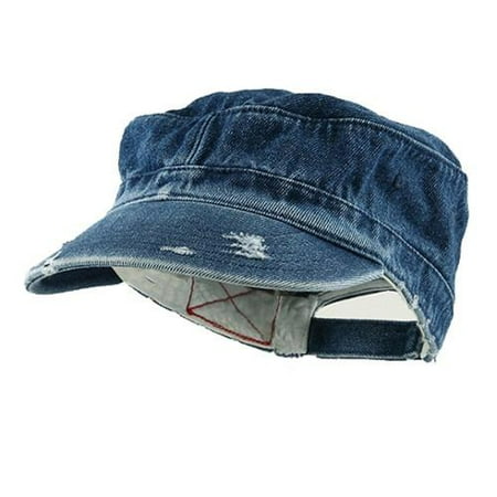Enzyme Frayed Army Caps - Enzyme Frayed Solid Army Caps - Denim