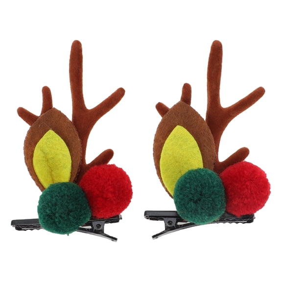 Unique Bargains 1 Pair Christmas Hair Clips Antlers Hairball Hairdo Clip for Christmas 2.76"x1.77" Brown