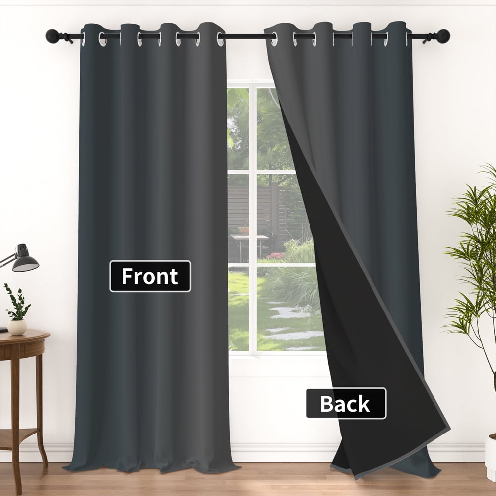 Lfeey Blackout Curtains, Thermal Insulated Privacy Drapes for Living Room Window, Black Gray, 52x63 inch, 2 Panels