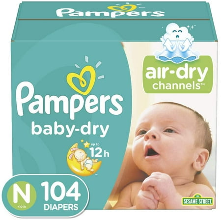 Diapers Size Newborn/Size 0 (< 10 lb), 104 Count - Pampers Baby Dry Disposable Baby Diapers, Super