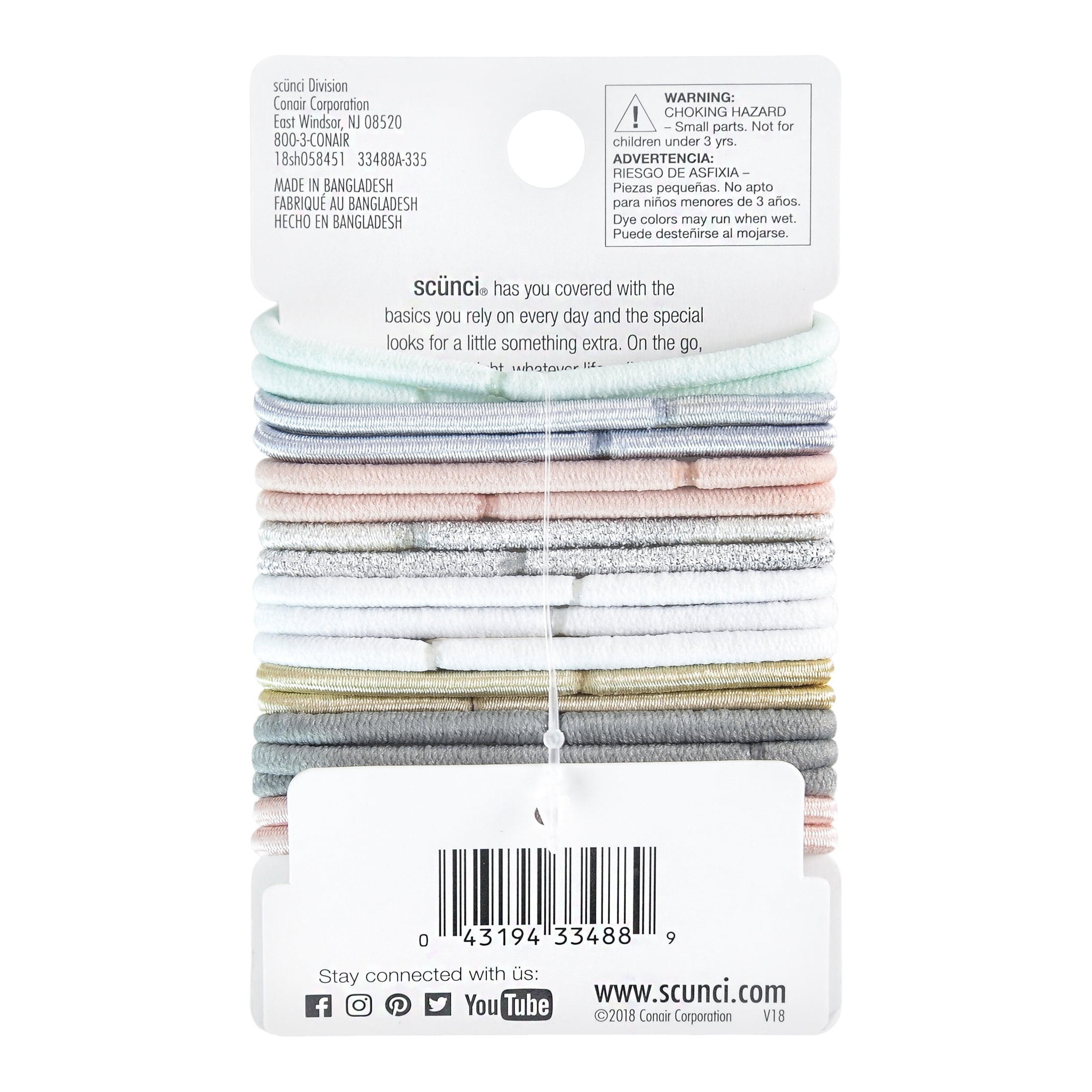 (4 pack) Scunci No-Damage Elastic Stretch Nylon Hairbands in Pastel Colors, 18ct