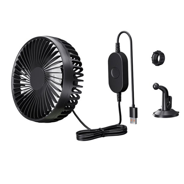 Ventilador de automóviles USB 3 velocidades Copa de succión ajustable Monte , compacto, ventilador de circulación de aire de 12 V 24 V para RV Negro