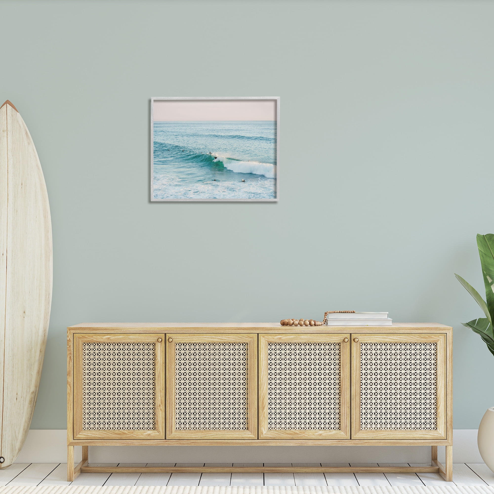 Stupell Industries Surfers Riding Waves Landscape Photography Gray Framed Art Print Wall Art, 30 x 24