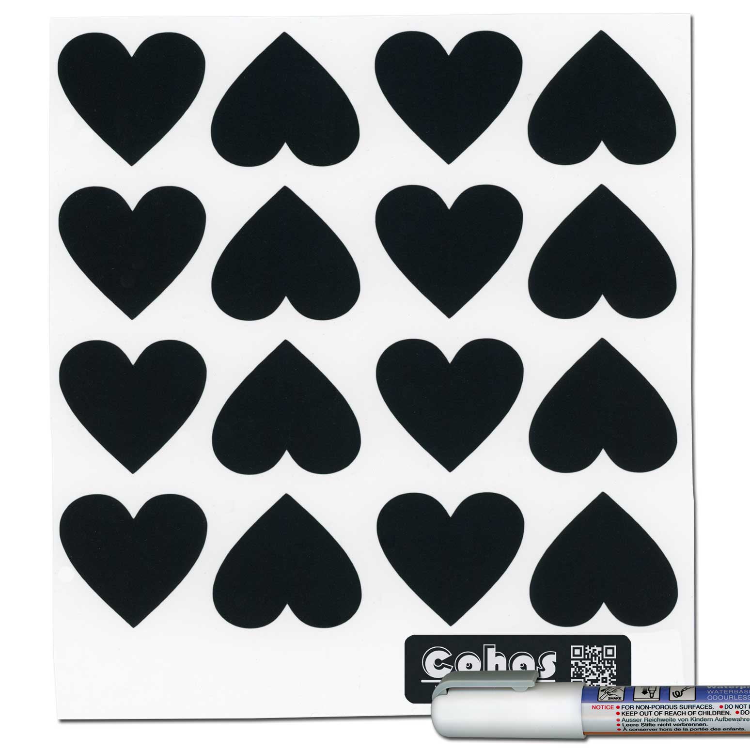 Cohas Heart Shape Chalkboard Labels, Fine Tip White Marker, 27