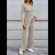 thumbnail image 5 of Conjuntos de Dos Piezas para Mujer, para Estar en Casa, para Otoño, con Suéter de Cuello Henley, Pantalones Anchos y Chándal Caqui L, 5 of 8