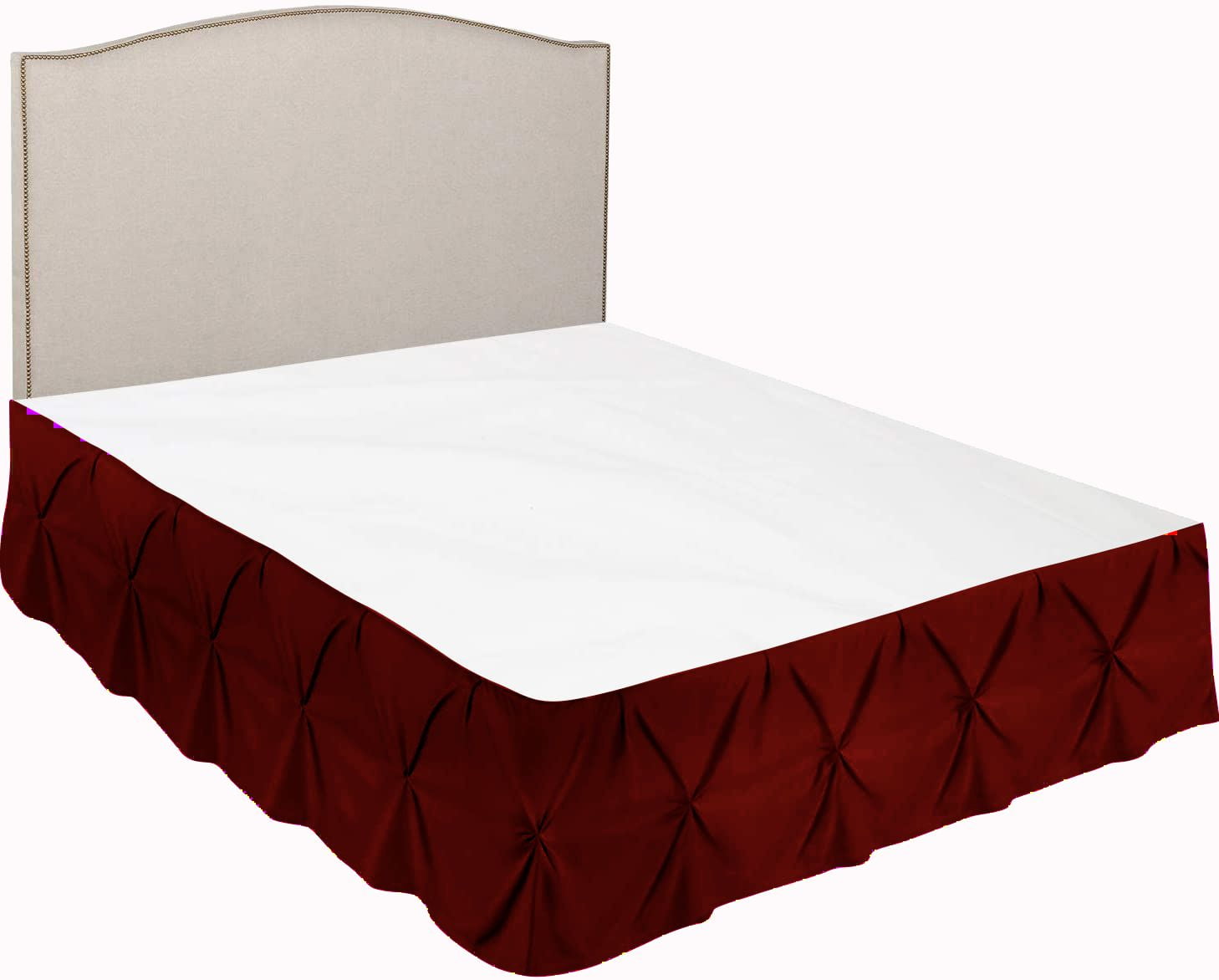 D.N.G. BEDDINGS 1 Piece Pinch Pleated Bed Skirt, 10 Inch Deep Pocket, 800 Thread Cotton 100% Egyptian Cotton, Olympic Queen Size (66" x 80") Inch, Solid Burgundy