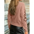 thumbnail image 2 of Women'S Casual Long Sleeve Round Neck Top Drop Shoulder Pattern Cable Knit Pullover Sweater Lotus Root Pink M, 2 of 6