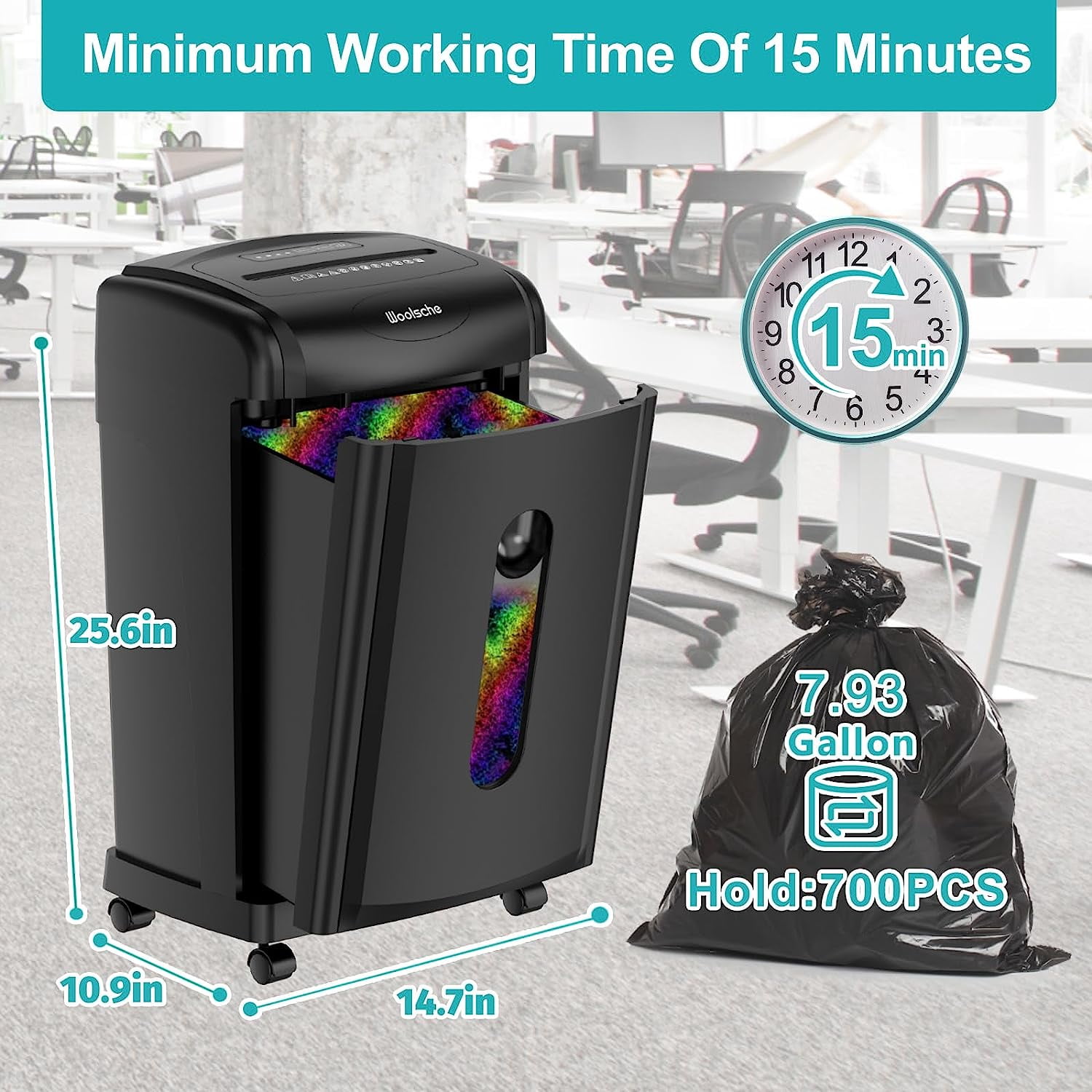 AGH Deco Paper Shredder 18-Sheet Cross-Cut Paper, CDs, Cards Shredder Office Shredder with 7.93 Gallons Pullout Bin, Black