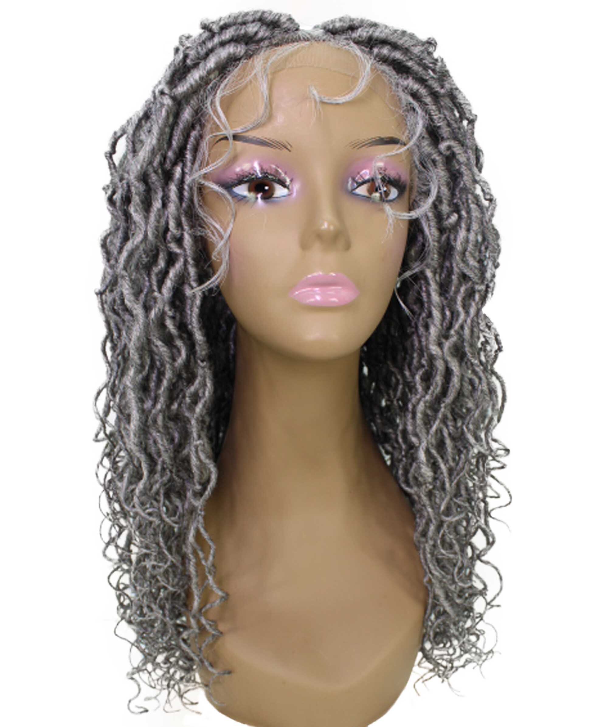LUXLUXE Diamond Curly Locs 23 in Long 4X4 Hand Tied Lace Braid Braided Wig, Beauty Heat Resistant Fiber, Color #51 - Grey