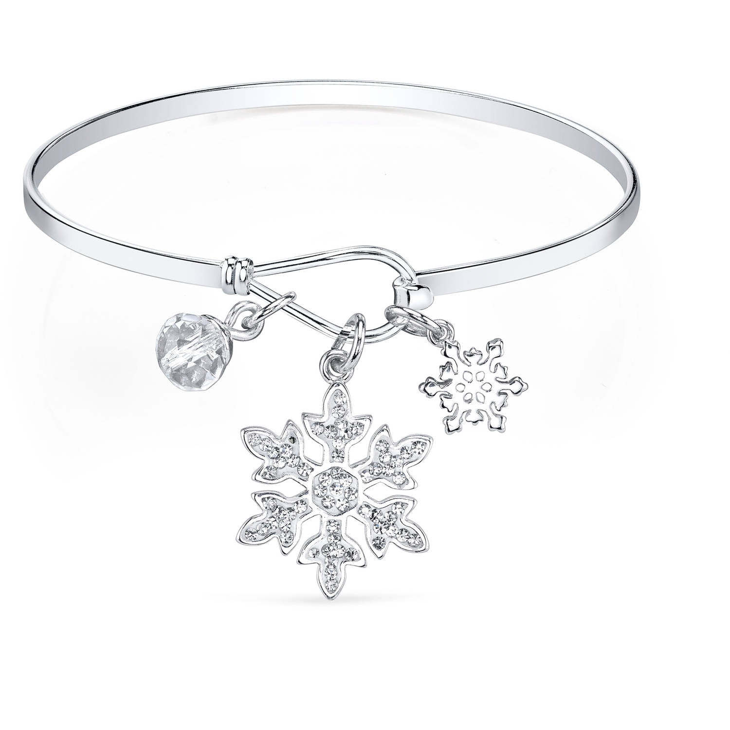 Disney 8mm Clear Crystal Silver-Tone Snowflake Frozen Bangle Bracelet ...
