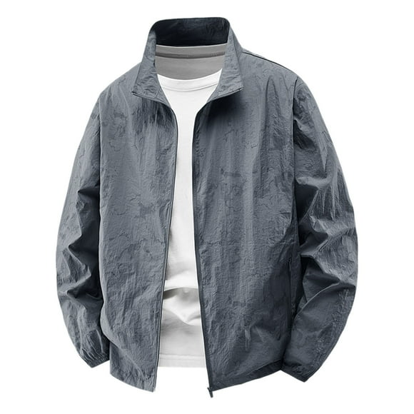 SHIXIAOO Men's Casual Jackets for Everyday Wear Relaxed Fit Printed Zip Up Jacket with Stretch Fabric for All Seasons Light Weather Jacket Mens Jackets with Hood Mens Casual Jackets Fashion Anorak No