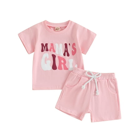 

Wallarenear Baby Shorts Set Short Sleeve Crew Neck Letters Print T-shirt with Shorts 2-piece Outfit