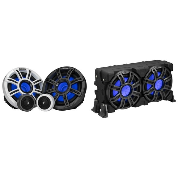Kicker Marine 51MSS65 Premium 6.5" Components & 51MWLE104 10" Loaded Enclosure, LED Marine Audio Upgrade