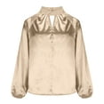 thumbnail image 5 of hotojiny Dressy Tops for Women Office Work Lantern Long Sleeve Shirts Elegant Keyhole Pleated Silk Satin Blouses Spring Outfit, 5 of 7