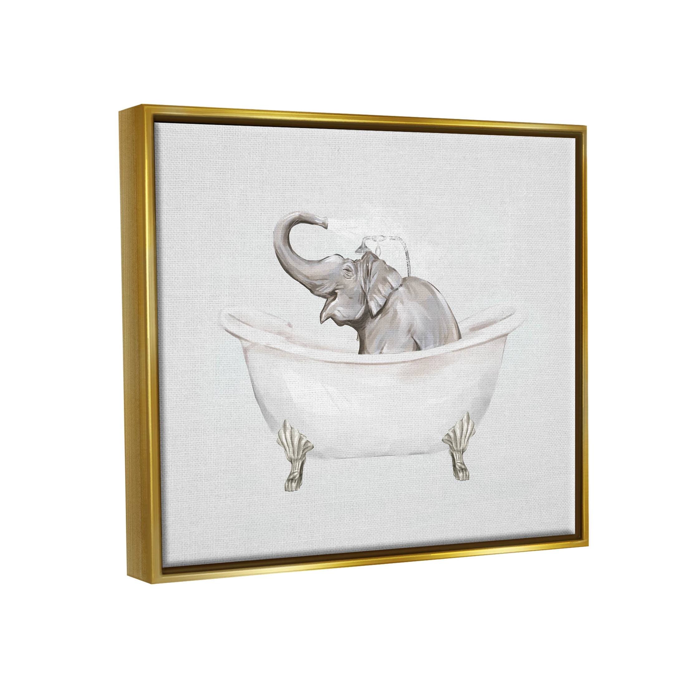 Happy Elephant Splashing Bathtub Animals & Insects Graphic Art Metallic Gold Framed Art Print Wall Art